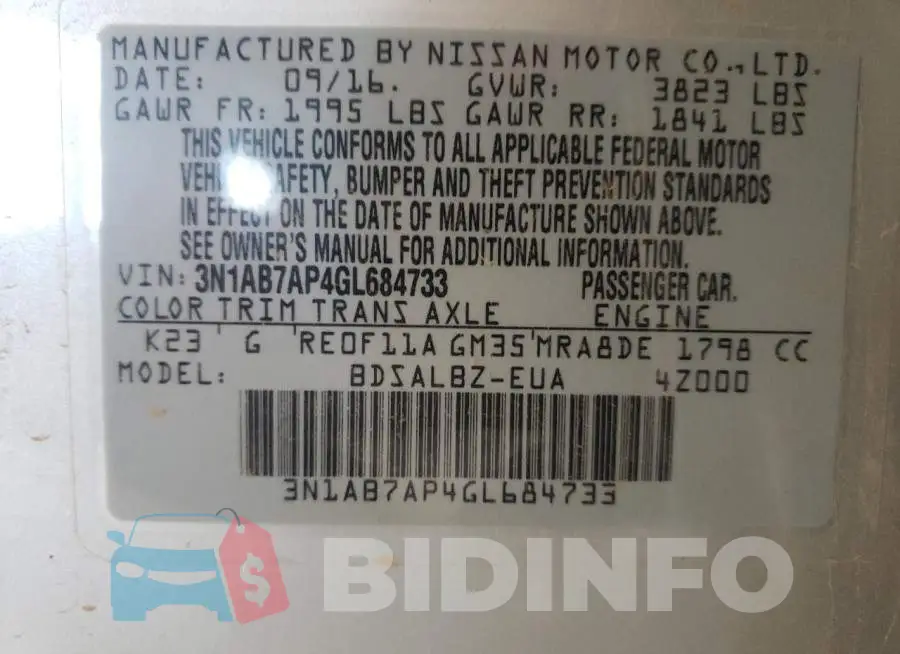 3N1AB7AP4GL684733 Photo# 13