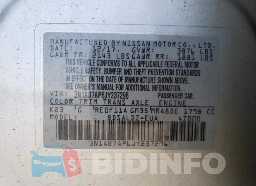 3N1AB7AP6JY237296 Photo# 12
