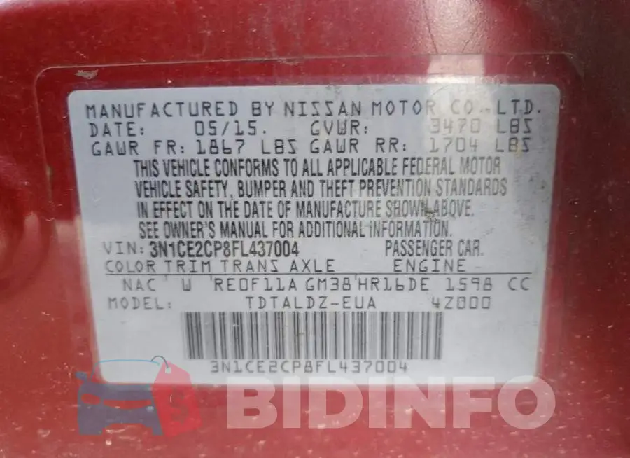 3N1CE2CP8FL437004 Photo# 13