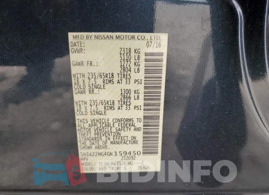 5N1AZ2MG4GN159450 Photo# 13