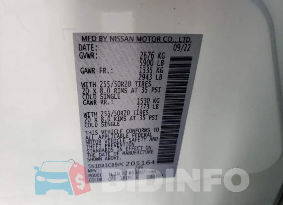 5N1DR3CB9PC205164 Photo# 13