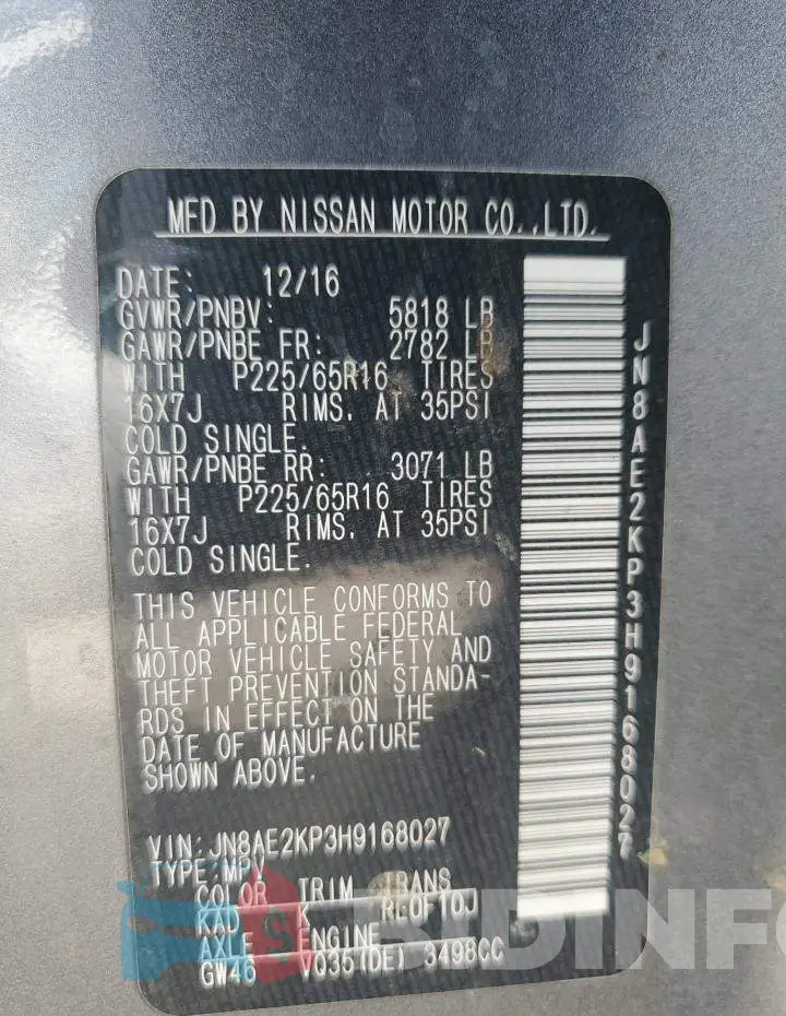 JN8AE2KP3H9168027 Photo# 13