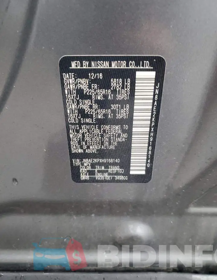 JN8AE2KPXH9168140 Photo# 13