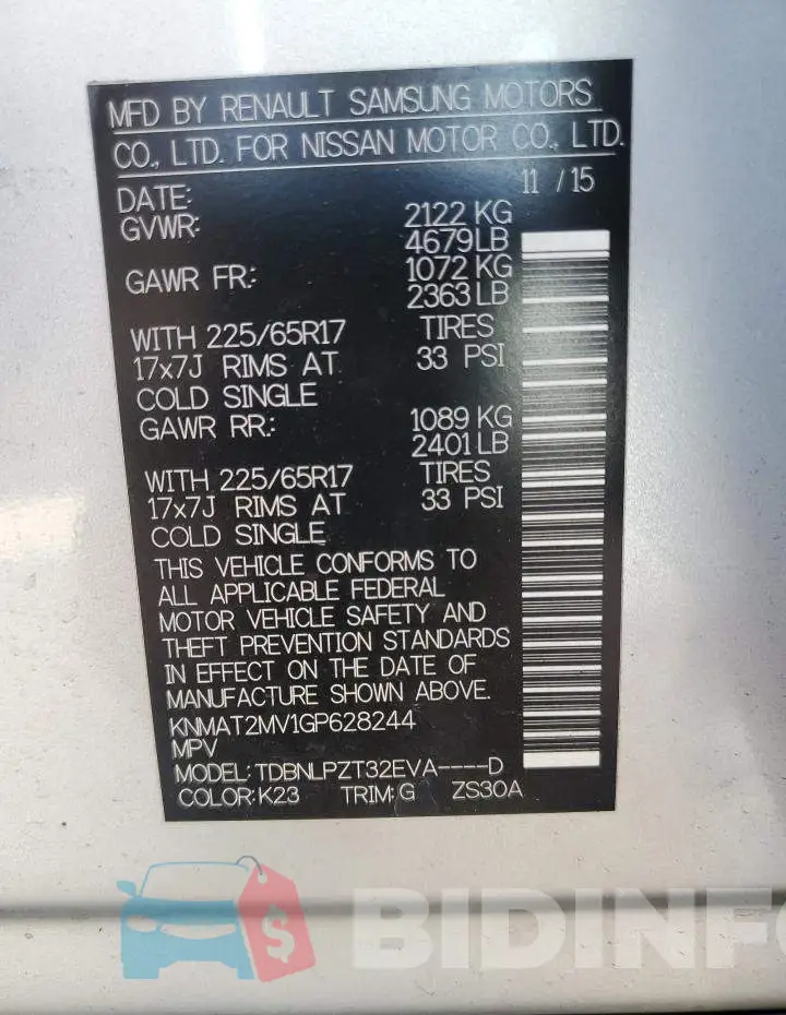 KNMAT2MV1GP628244 Photo# 14