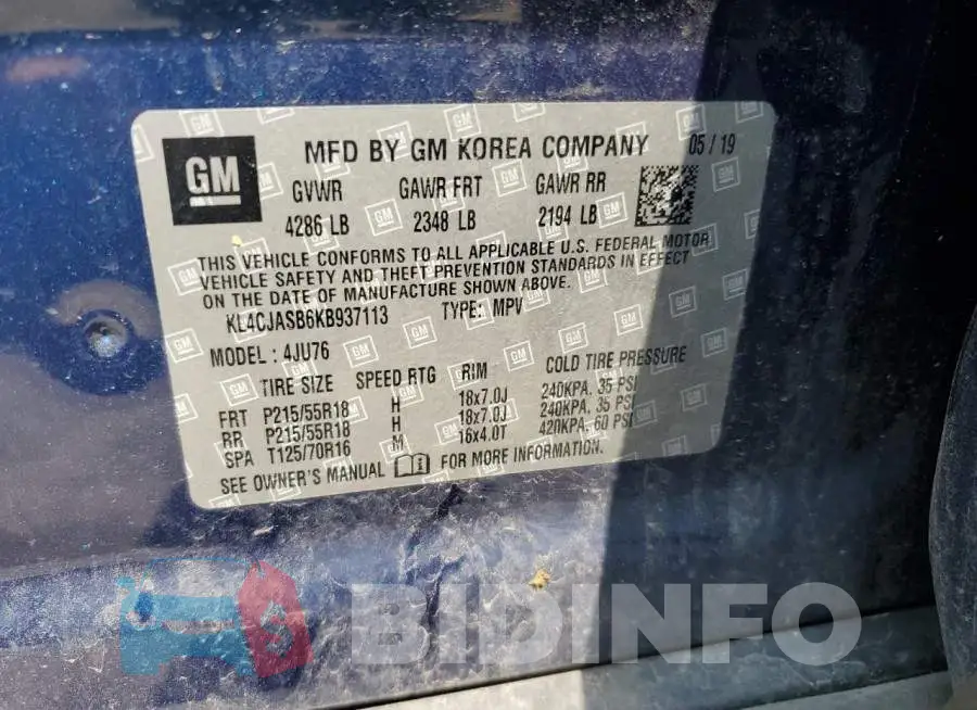 KL4CJASB6KB937113 Photo# 12