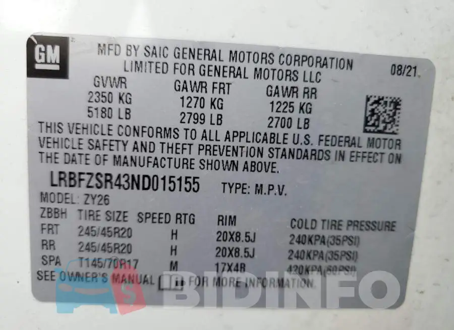 LRBFZSR43ND015155 Photo# 14