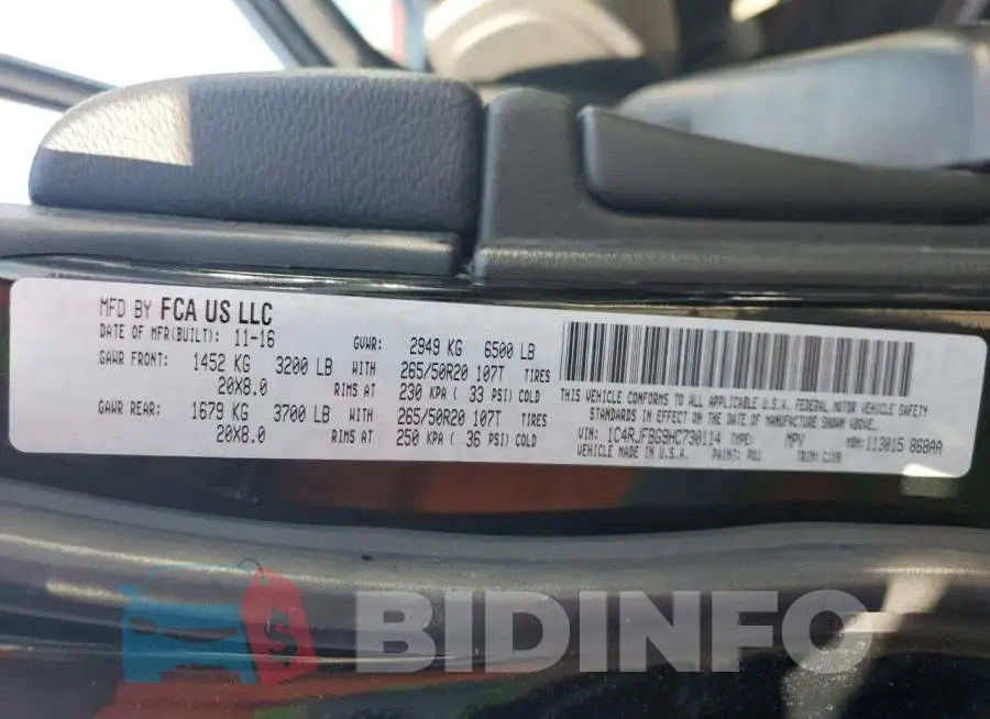 1C4RJFBG9HC730114 Photo# 13
