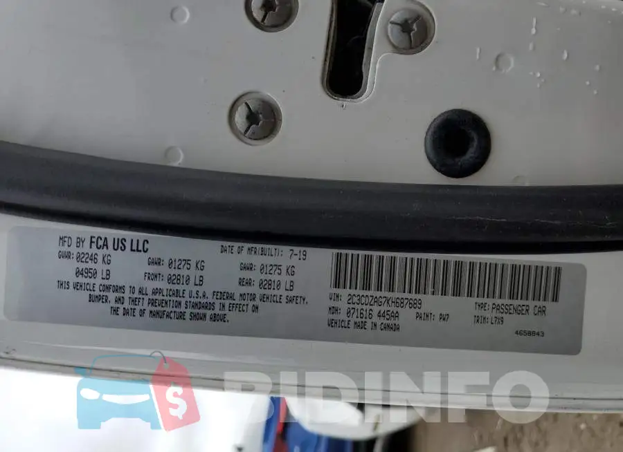 2C3CDZAG7KH687689 Photo# 12