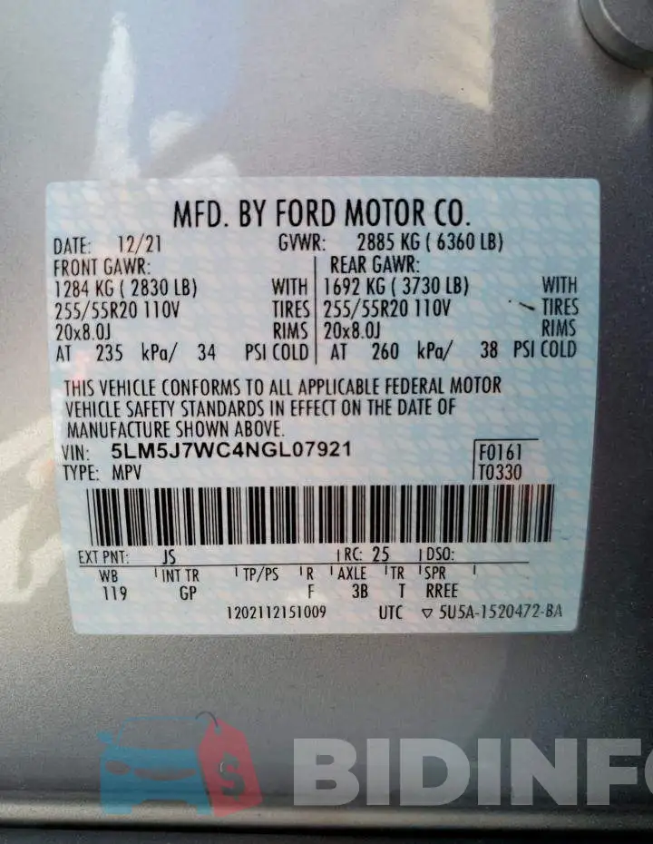 5LM5J7WC4NGL07921 Photo# 13