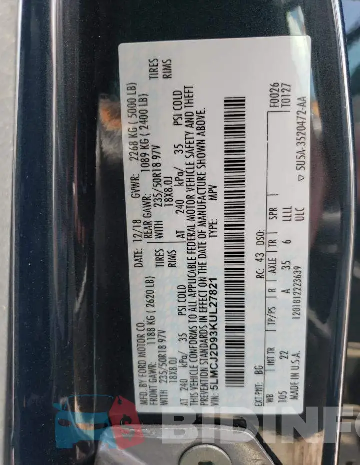 5LMCJ2D93KUL27821 Photo# 13