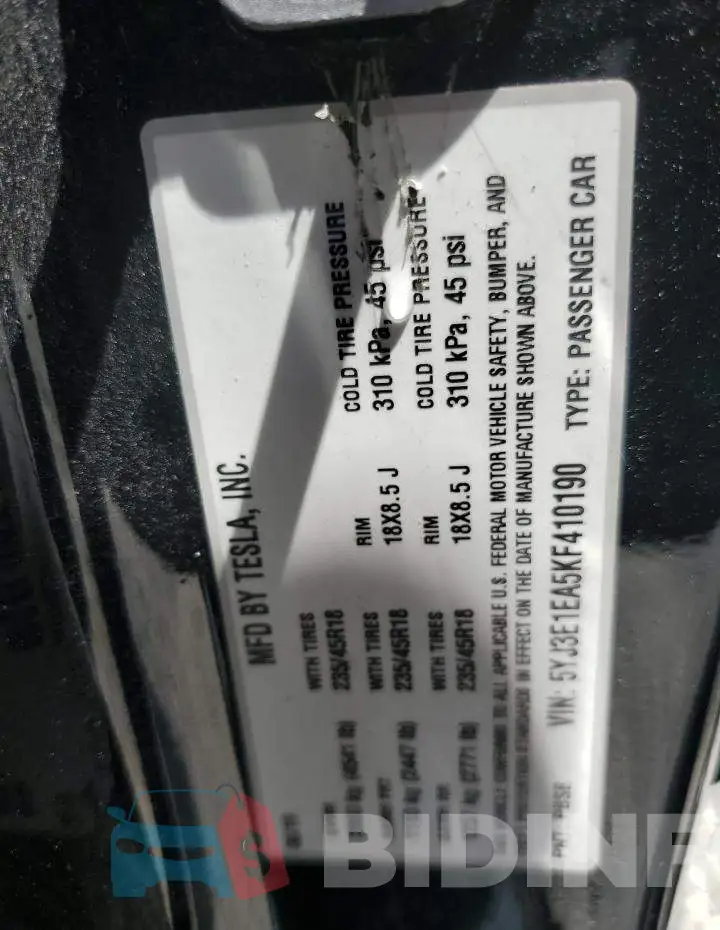 5YJ3E1EA5KF410190 Photo# 12