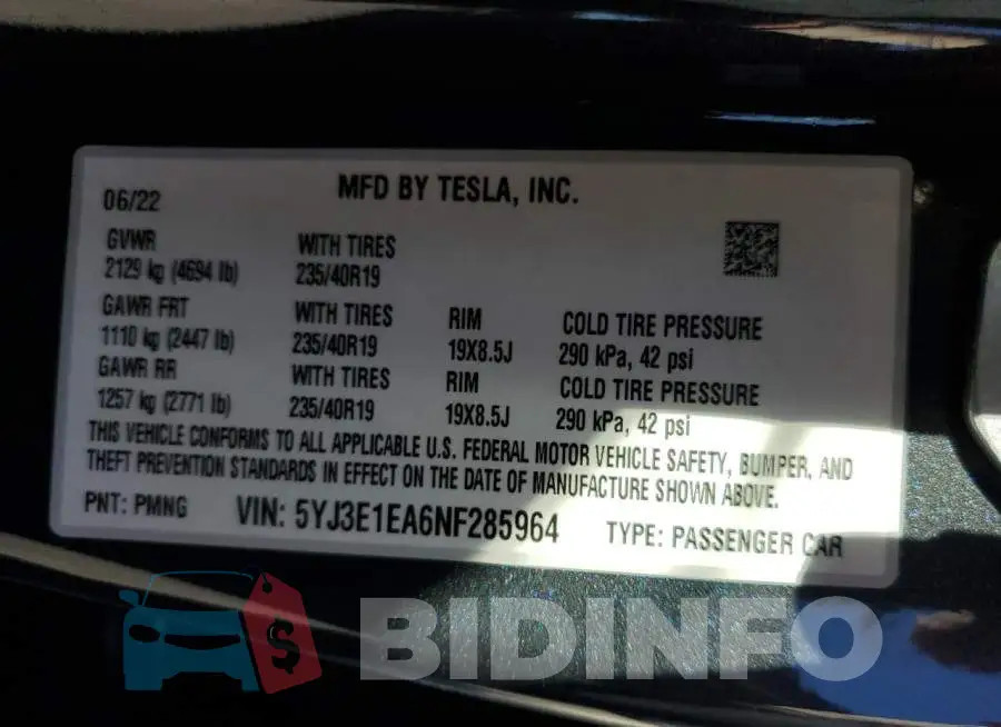 5YJ3E1EA6NF285964 Photo# 12