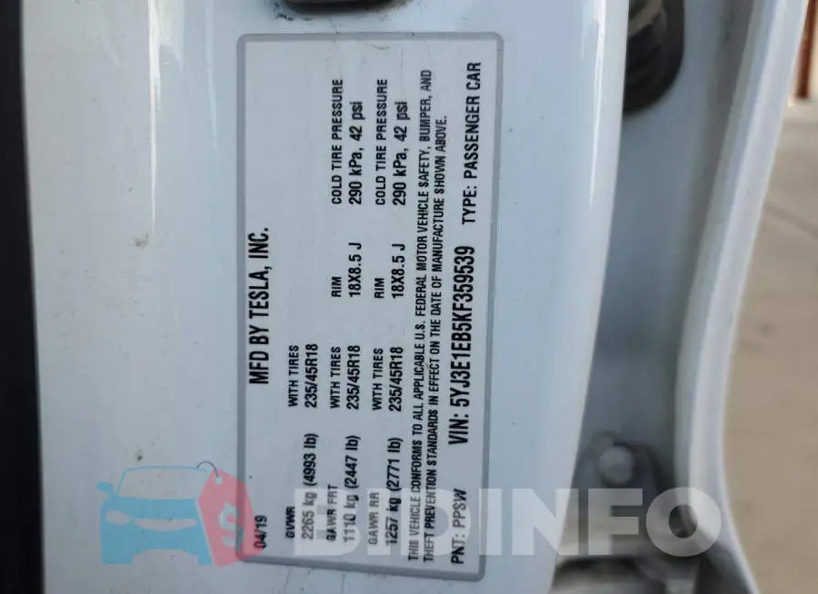 5YJ3E1EB5KF359539 Photo# 13