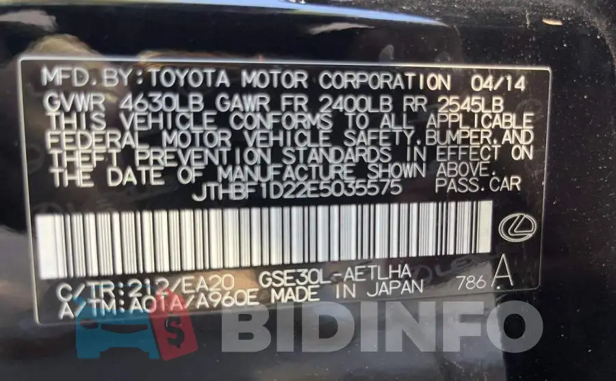 JTHBF1D22E5035575 Photo# 10
