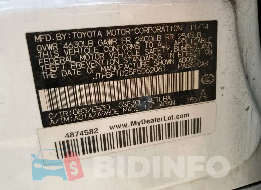JTHBF1D25F5062061 Photo# 12