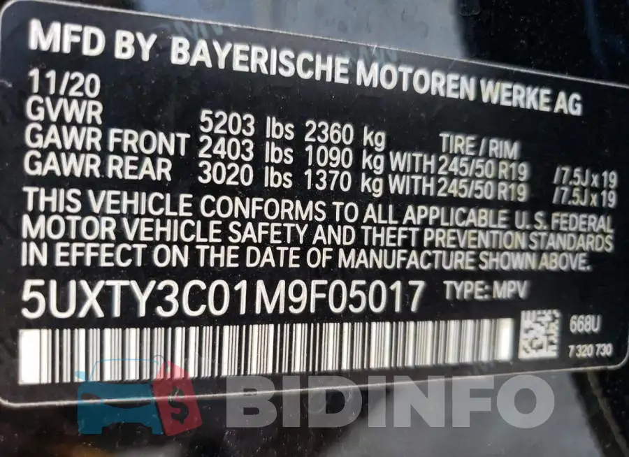 5UXTY3C01M9F05017 Photo# 14
