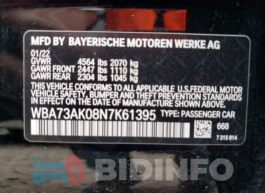 WBA73AK08N7K61395 Photo# 12