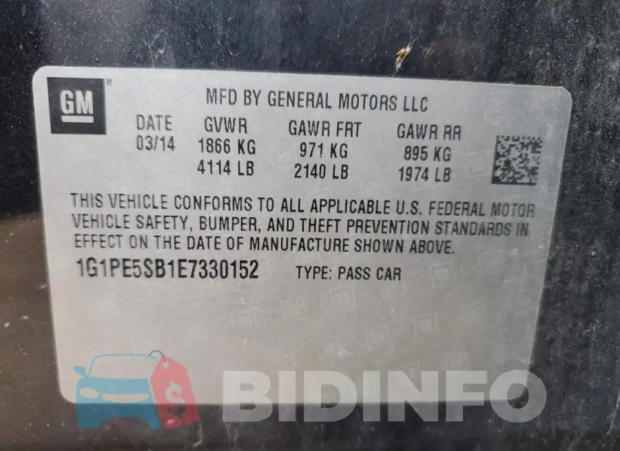 1G1PE5SB1E7330152 Photo# 12