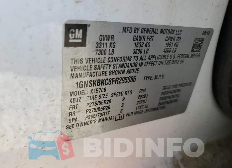 1GNSKBKC6FR295686 Photo# 13