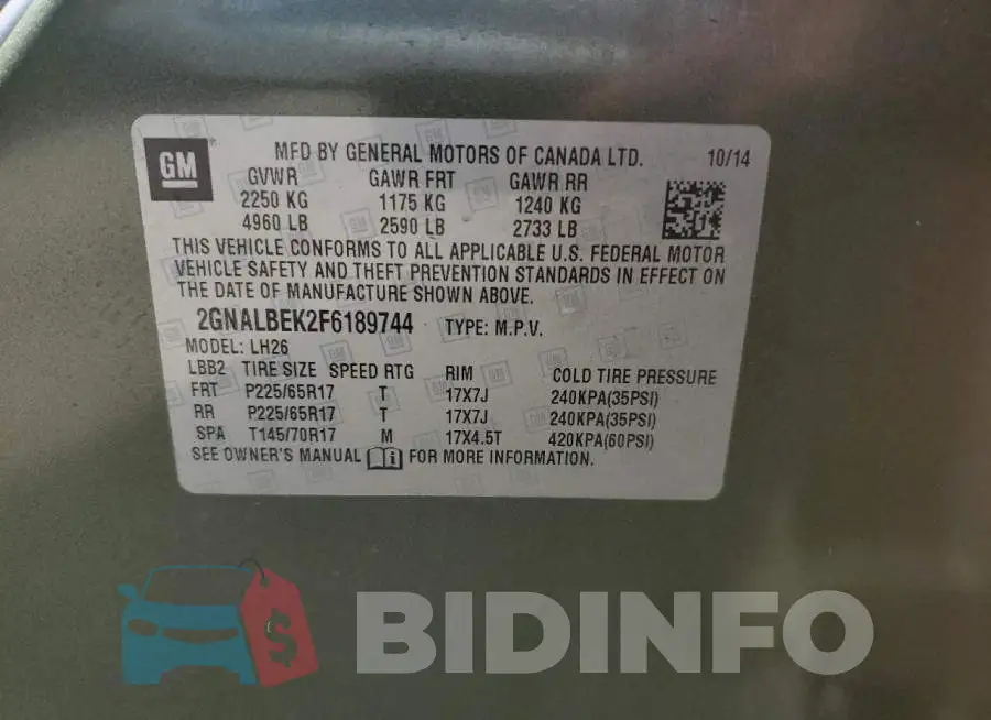 2GNALBEK2F6189744 Photo# 13