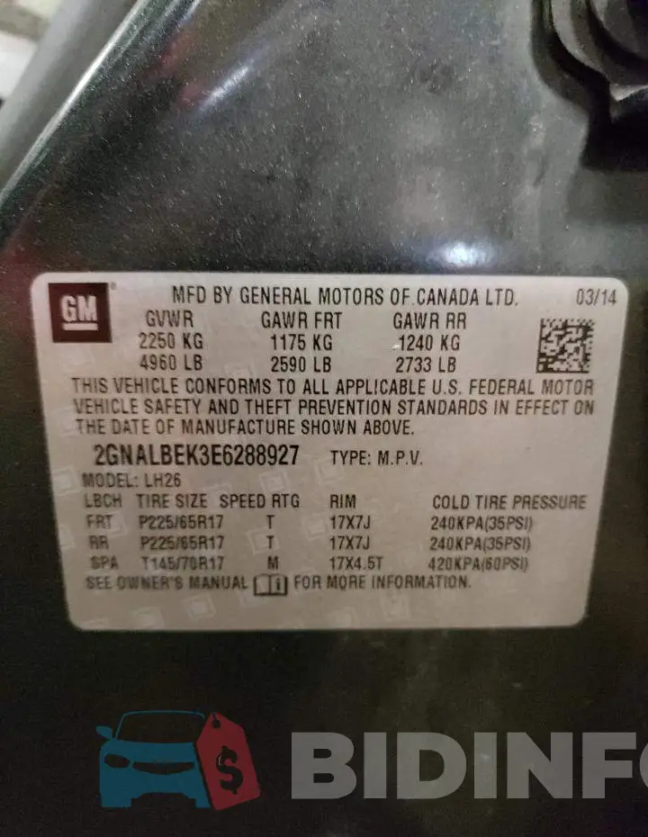 2GNALBEK3E6288927 Photo# 14