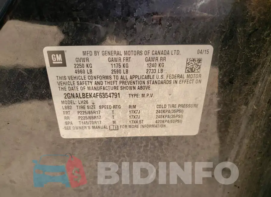 2GNALBEK4F6354791 Photo# 13