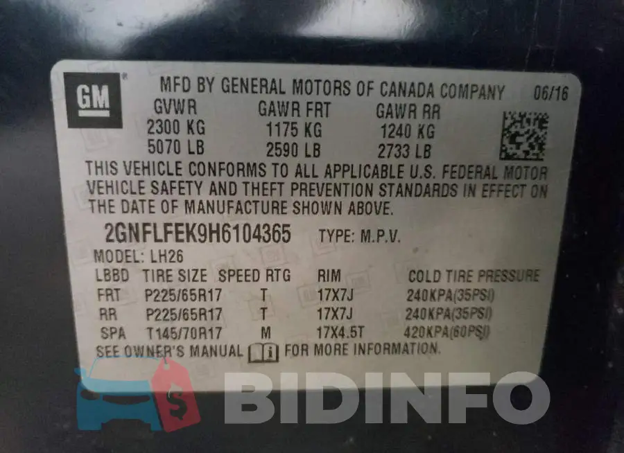 2GNFLFEK9H6104365 Photo# 13