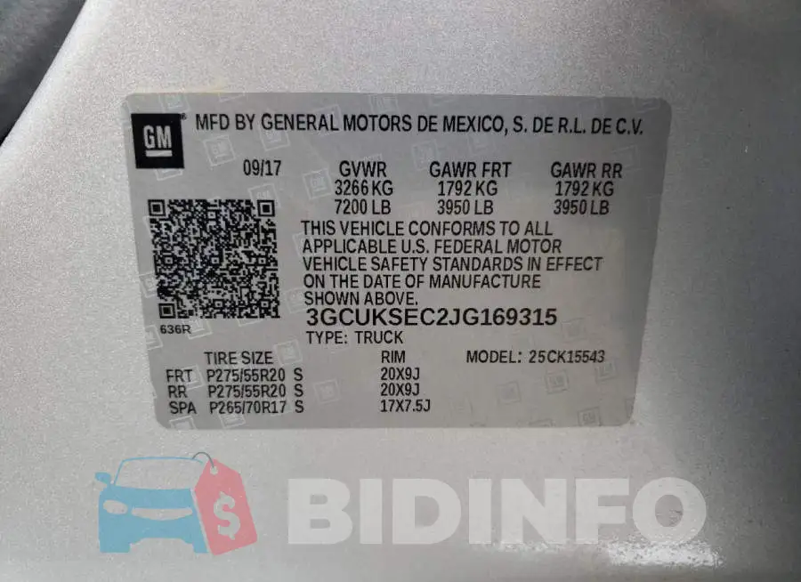 3GCUKSEC2JG169315 Photo# 13