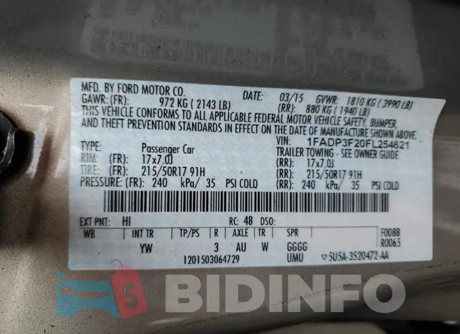 1FADP3F20FL254621 Photo# 12