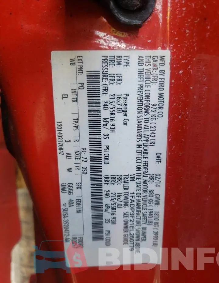 1FADP3F21EL260779 Photo# 13