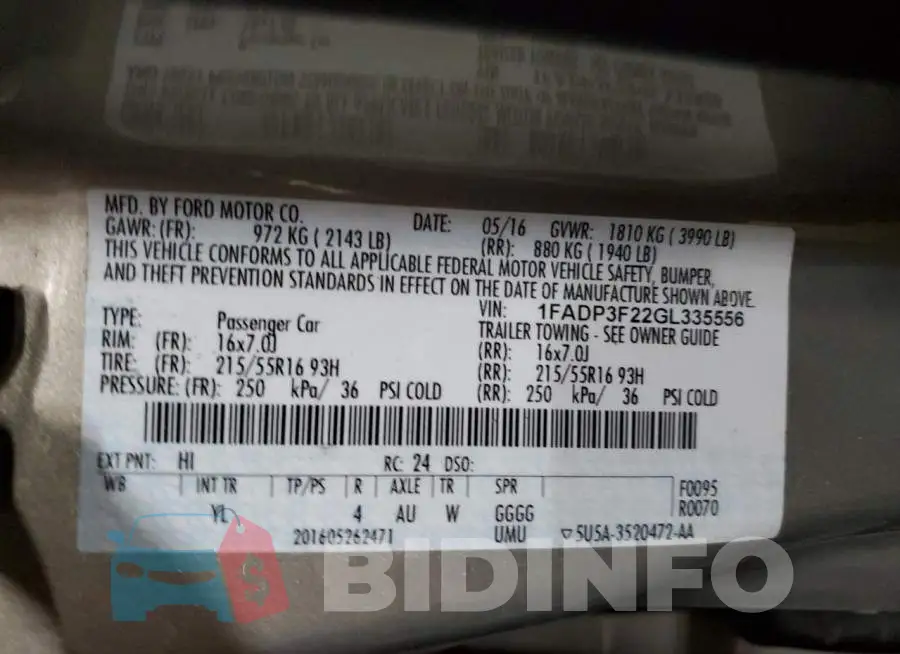 1FADP3F22GL335556 Photo# 12
