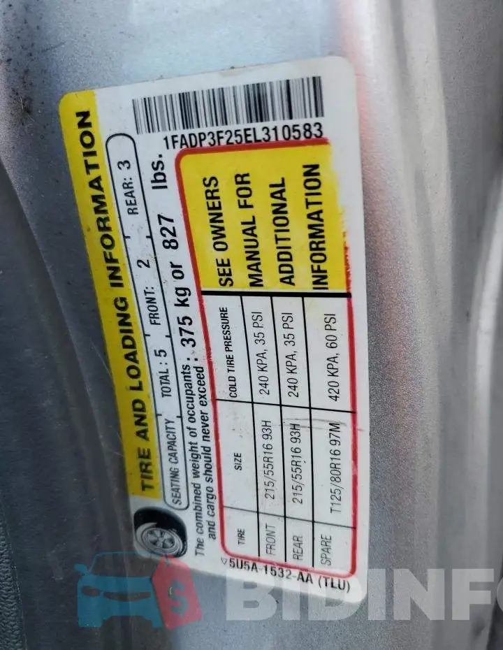 1FADP3F25EL310583 Photo# 12