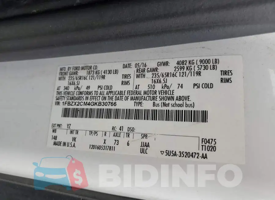 1FBZX2CM4GKB30766 Photo# 13
