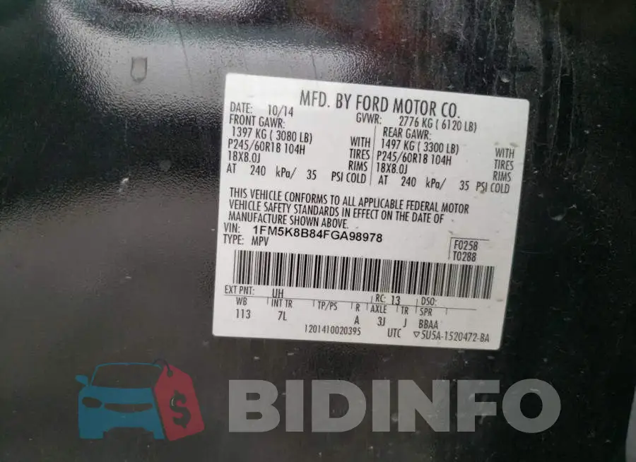 1FM5K8B84FGA98978 Photo# 13