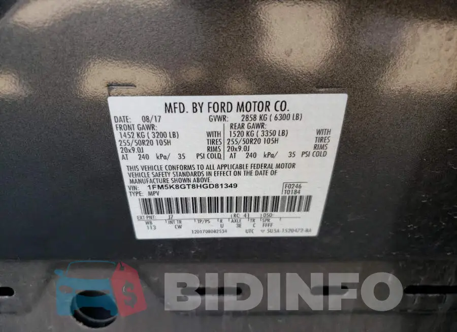 1FM5K8GT8HGD81349 Photo# 14
