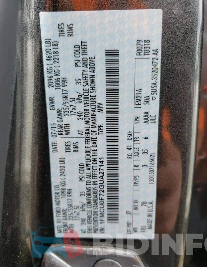 1FMCU0F72GUA27141 Photo# 13