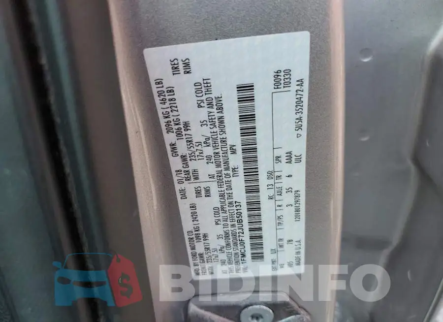 1FMCU0F72JUB50137 Photo# 12