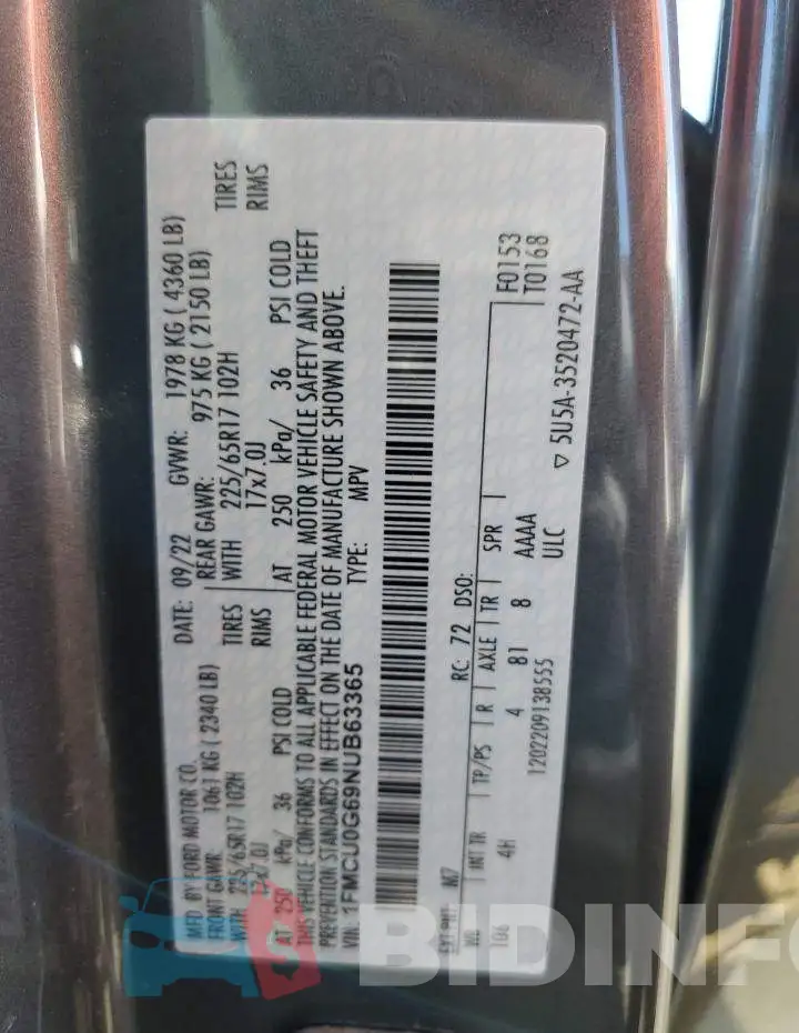 1FMCU0G69NUB63365 Photo# 13