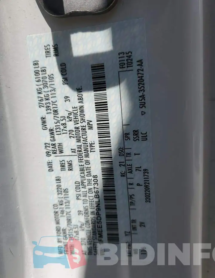 1FMEE5DP9NLB67308 Photo# 14
