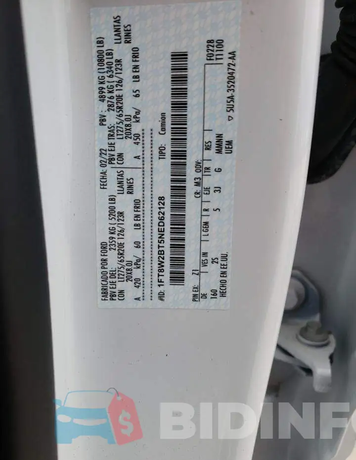 1FT8W2BT5NED62128 Photo# 13