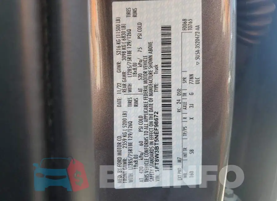 1FT8W3BT5NEF98672 Photo# 12