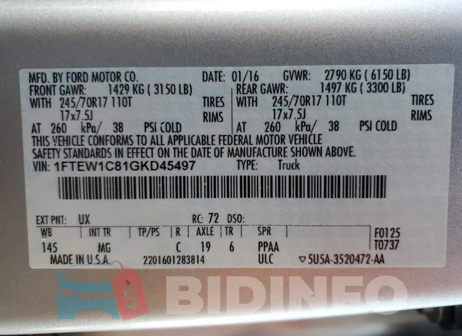 1FTEW1C81GKD45497 Photo# 12