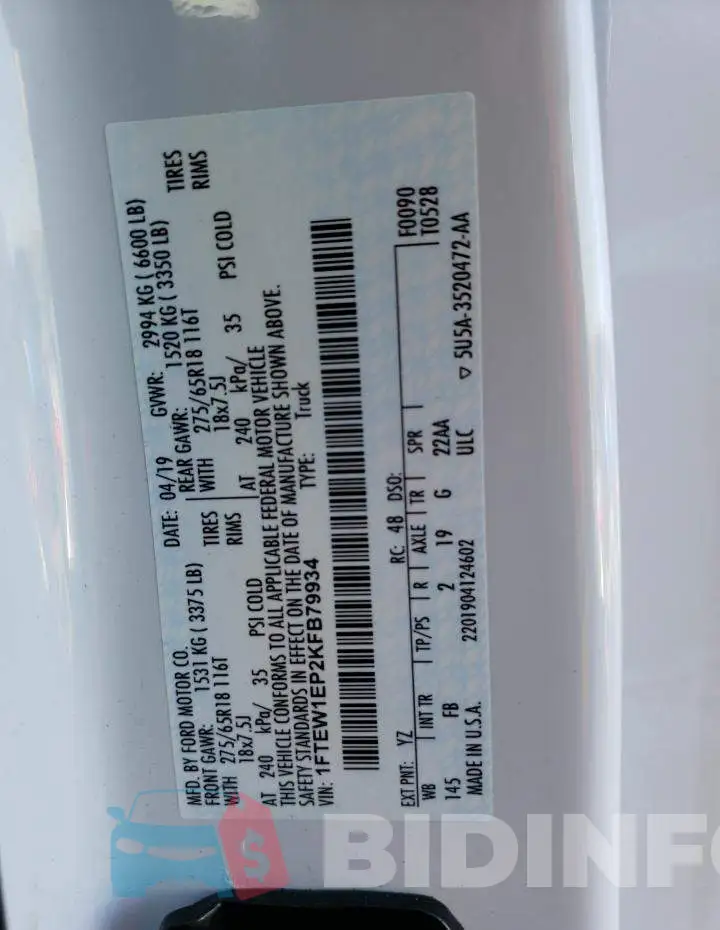 1FTEW1EP2KFB79934 Photo# 13