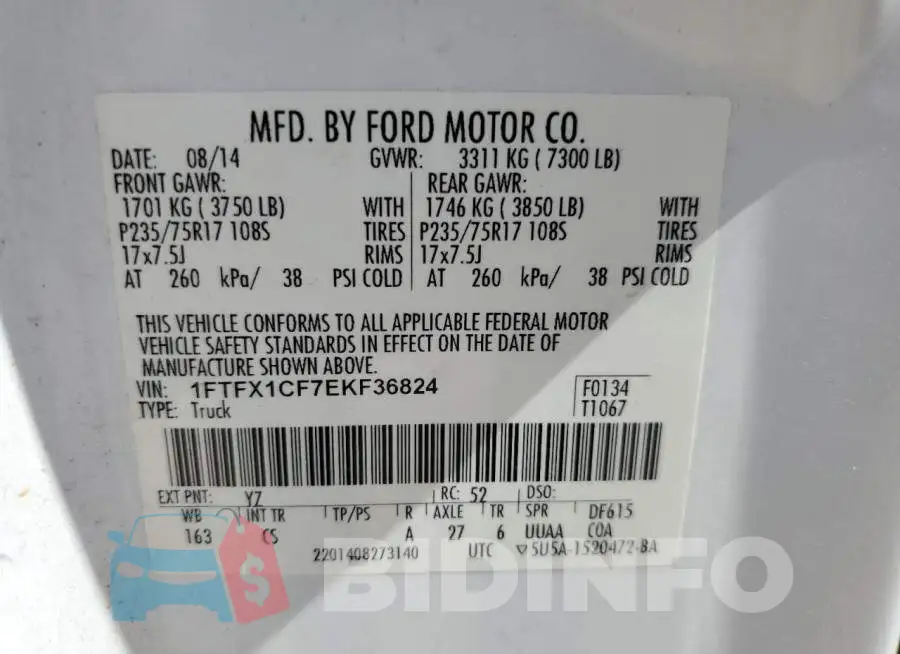 1FTFX1CF7EKF36824 Photo# 12