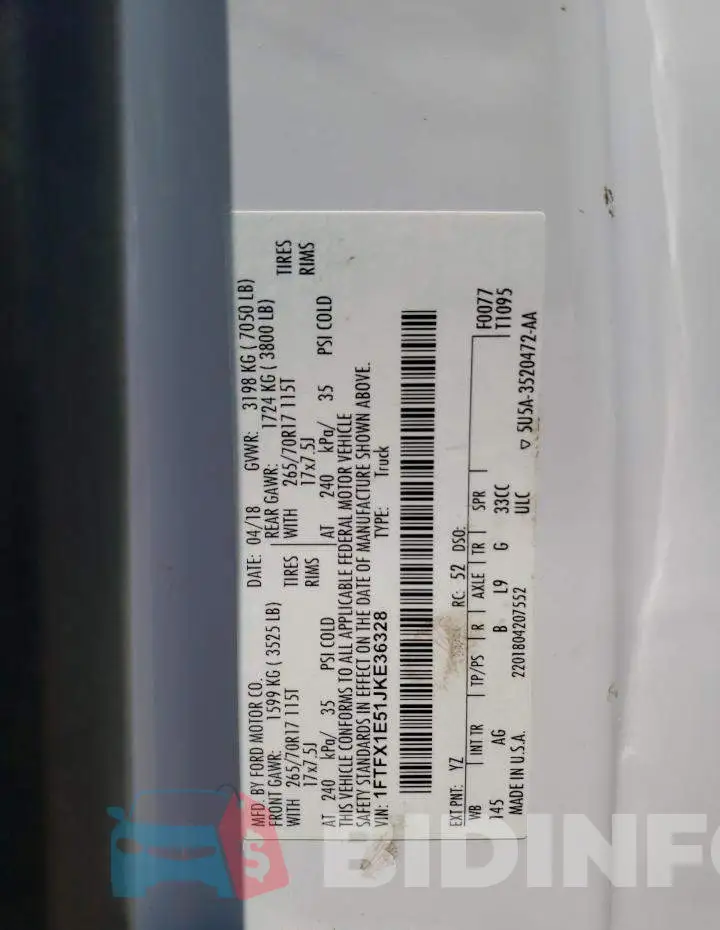 1FTFX1E51JKE36328 Photo# 12