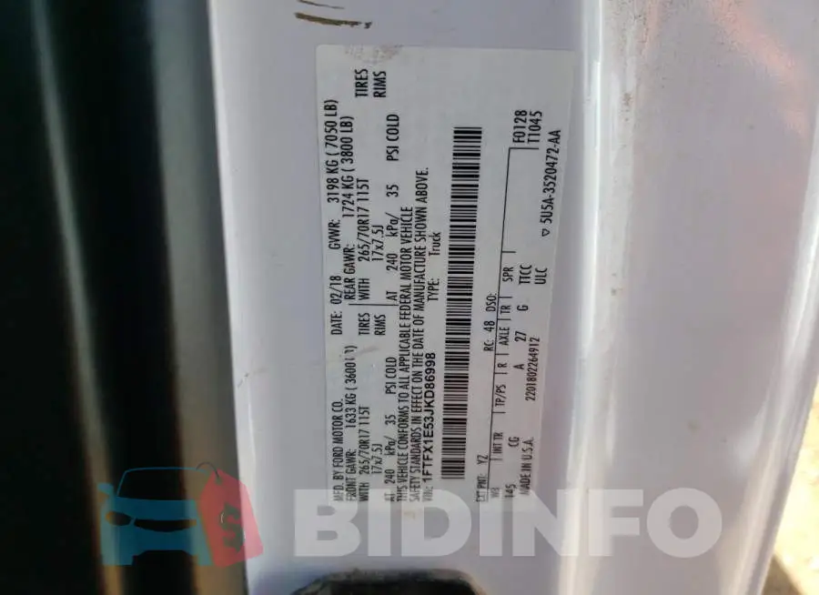1FTFX1E53JKD86998 Photo# 12