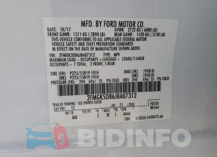 2FMGK5D86JBA07312 Photo# 13