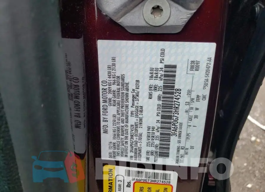 3FA6P0G73HR274528 Photo# 13