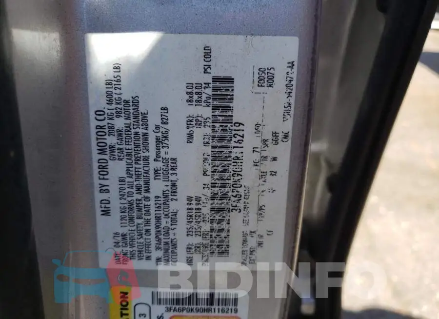 3FA6P0K90HR116219 Photo# 13