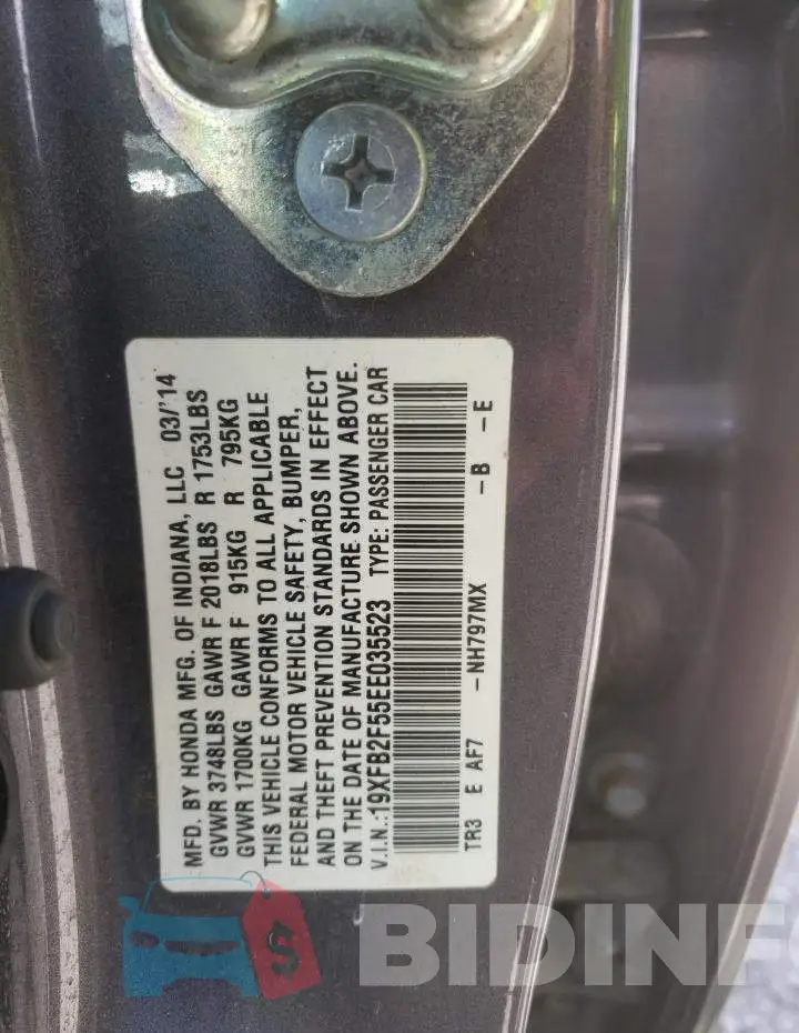 19XFB2F55EE035523 Photo# 12